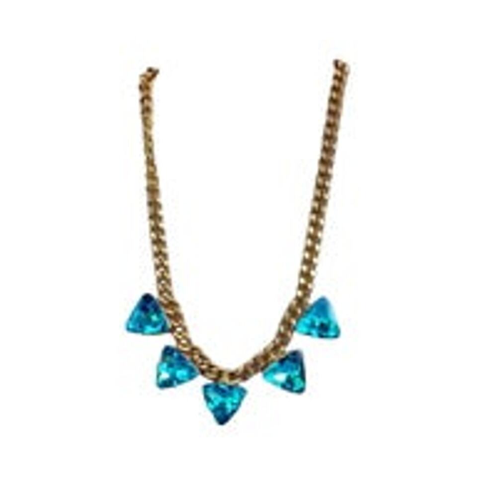 Turquoise Rhinestones Statement Necklace  On Chunky Gold Chain